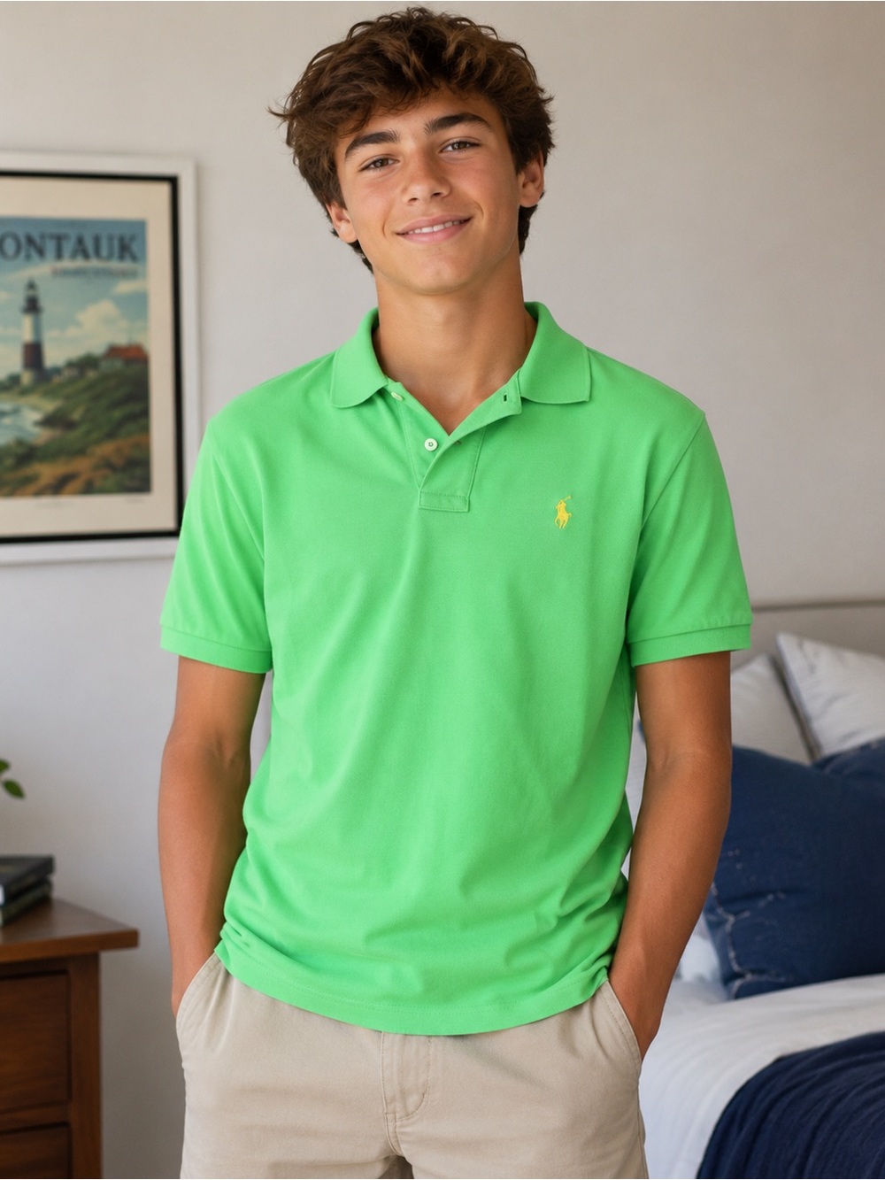 Polo Ralph Lauren Lime Green Classic Preppy Golf Polo with Yellow Logo - 14/16